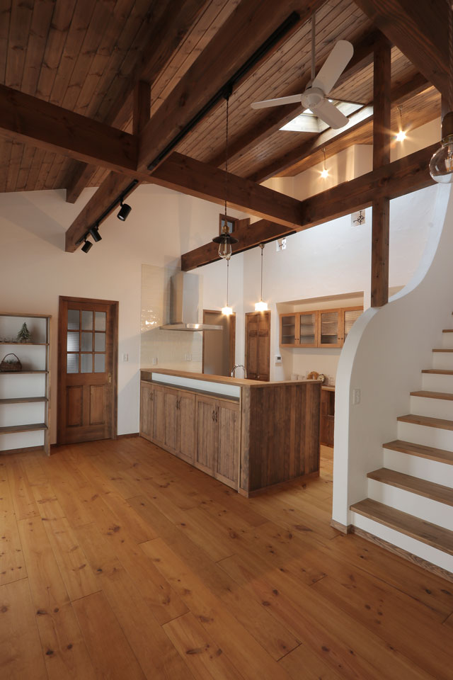 片流れの大屋根と中二階のある家