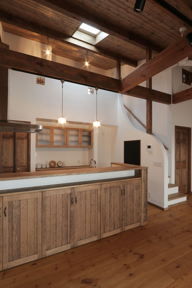 片流れの大屋根と中二階のある家